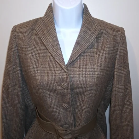 Vintage Dior's New Look Style Brown & Multi Tweed Plaid Belted Blazer - Picture 2 of 14